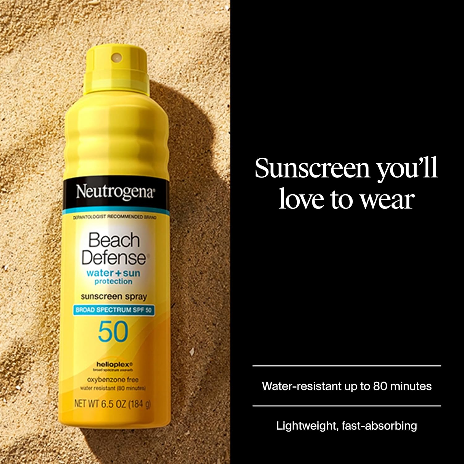 Neutrogena Beach Defense Sunscreen Spray Spf 50 Broad Spectrum Uva Uvb Protection Lightweight Water Resistant Up To 80 Minutes Oil-Free Beach-Strength Sun Protection For Whole Family, 6.5 Oz