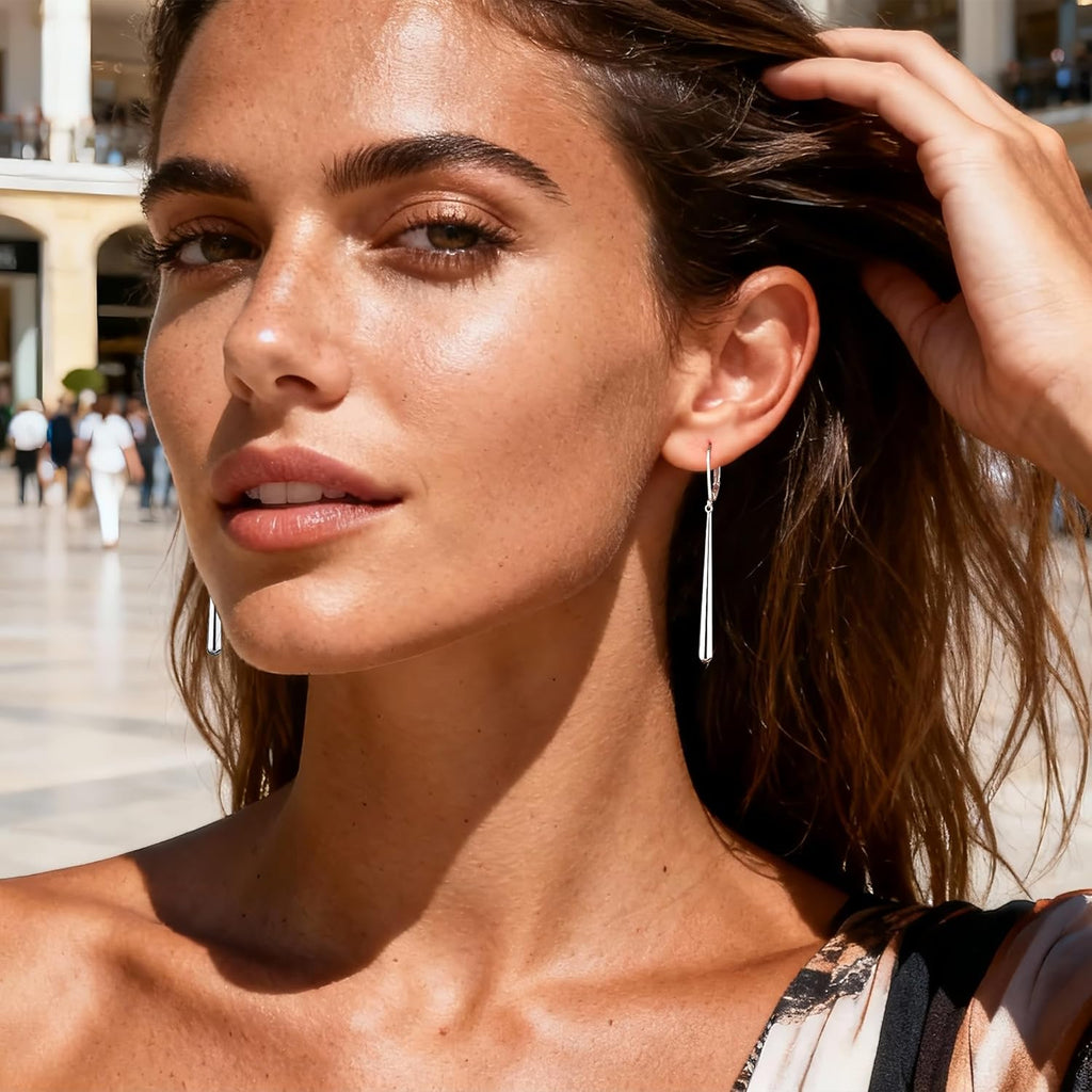 925 Sterling Silver Dangle Earrings 14k Gold Plated Long Strip Bar Waterdrop Leverback Earrings Hypoallergenic Lightweight Trendy Long Drop Earings for Women Lady Jewelry Gifts in Box