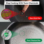 Plateful Titanium Pan For Cooking 11.5" - Pure, No Coating Non-Stick Titanium Cookware, Frying Pans, Hammered Pan, Safe For Oven, Induction & Cooktops Up To 750°F, Includes Lid