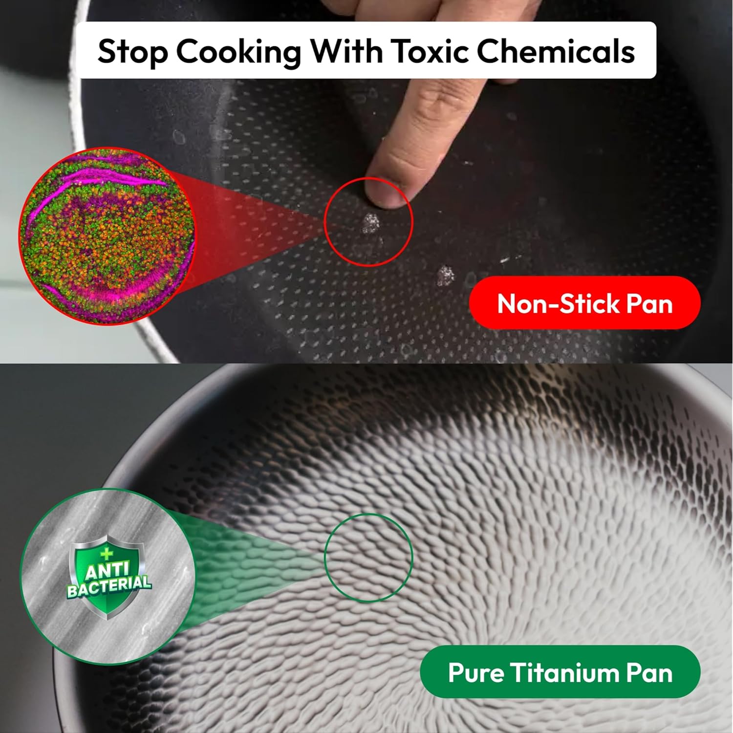 Plateful Titanium Pan For Cooking 11.5" - Pure, No Coating Non-Stick Titanium Cookware, Frying Pans, Hammered Pan, Safe For Oven, Induction & Cooktops Up To 750°F, Includes Lid