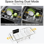 JASIWAY Dish Drying Rack in Sink, Expandable Stainless Steel Dish Drainers for Kitchen Counter, Dish Dryer Rack for Inside Sink, Over The Sink Dish Racks with Utensil Holder, Silver