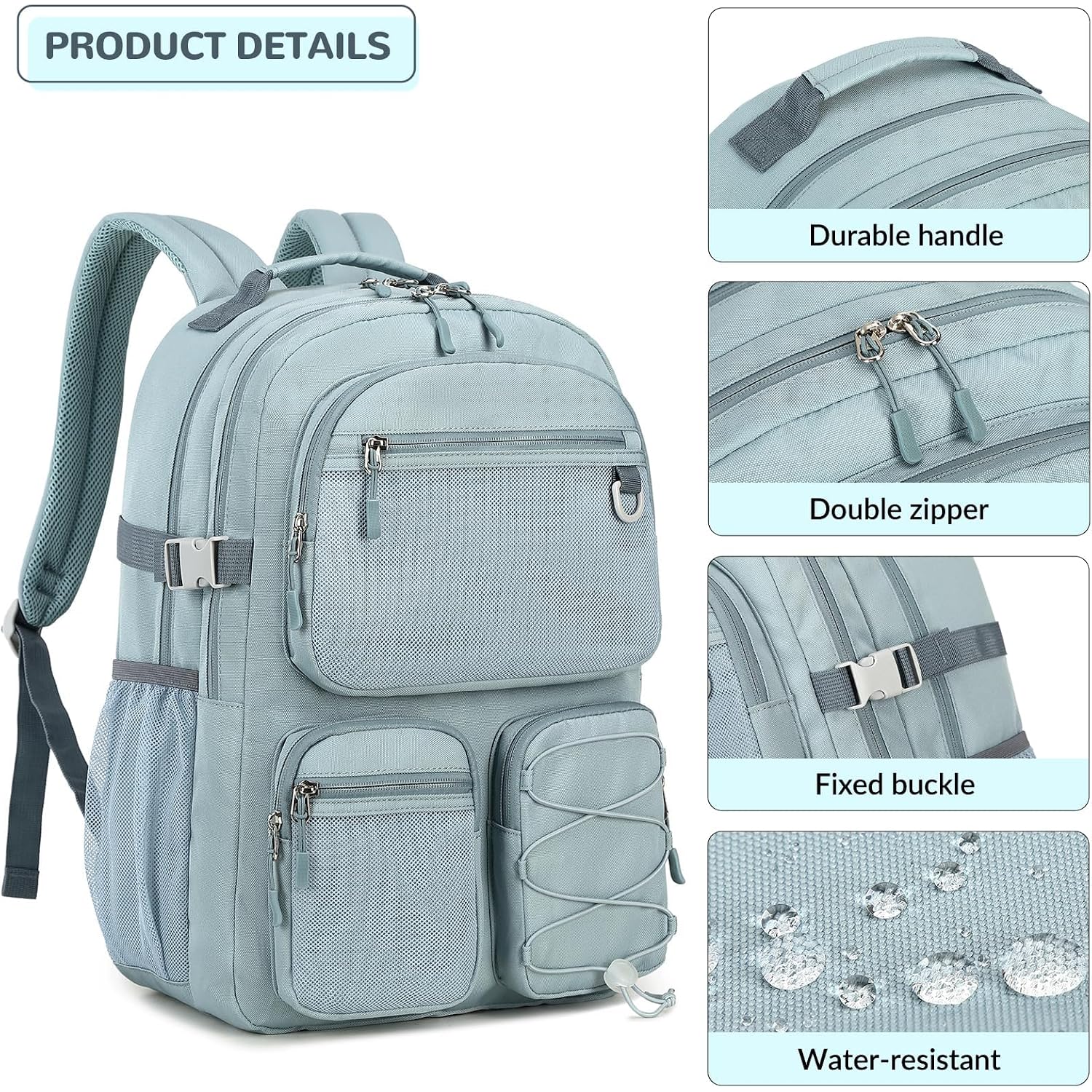 Lohol Water Resistant Backpack With Mulitiple Pockets For School Travel Outdoor College, 15.6 Inch Laptop Daypack For Men And Women (Blue)