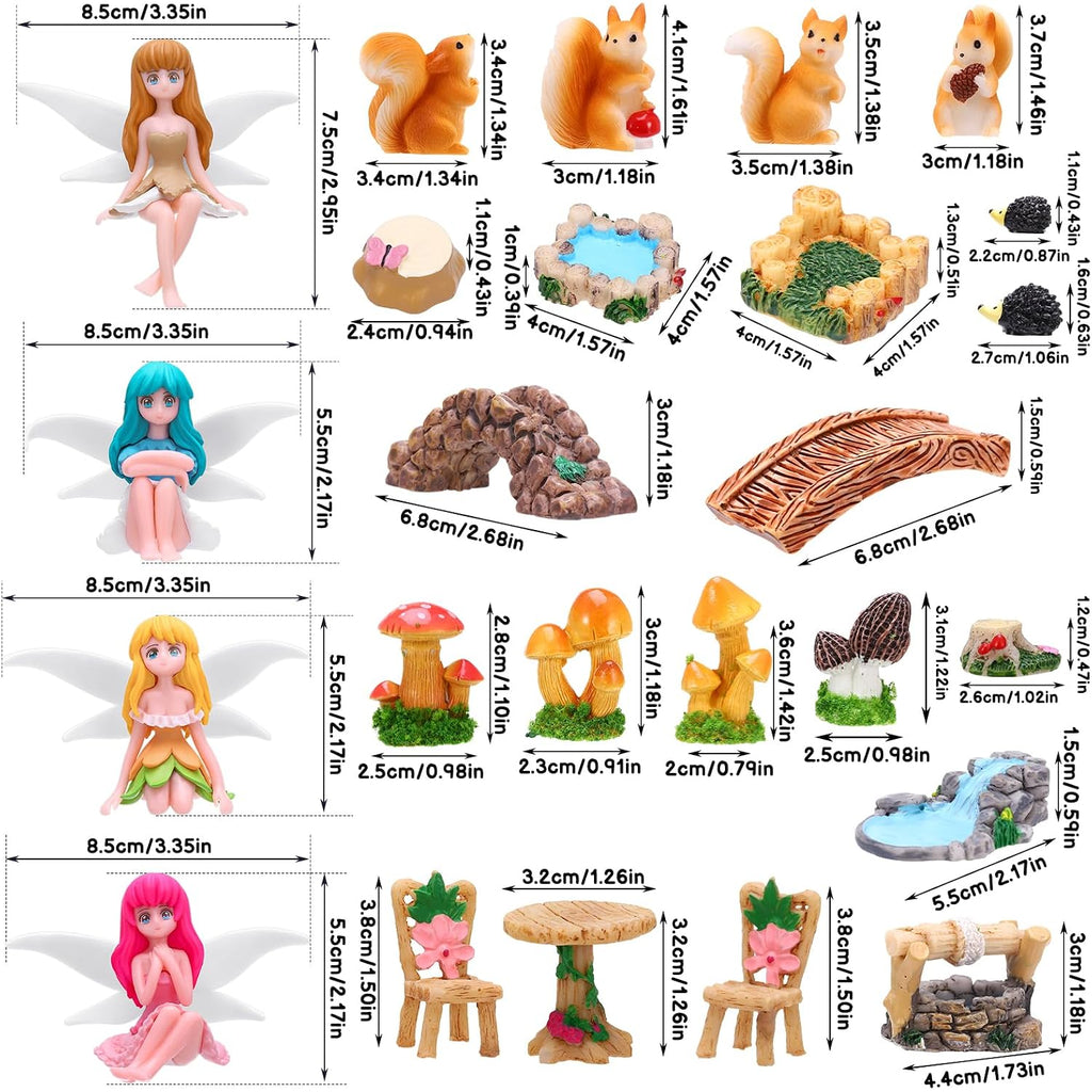 25Pcs Fairy Garden Accessories, Miniature Garden Ornaments Landscape Decorations Mini Fairy Figures Animal Plant Furniture Set For Diy Terrarium Potted Plants Dollhouse Desk Decor