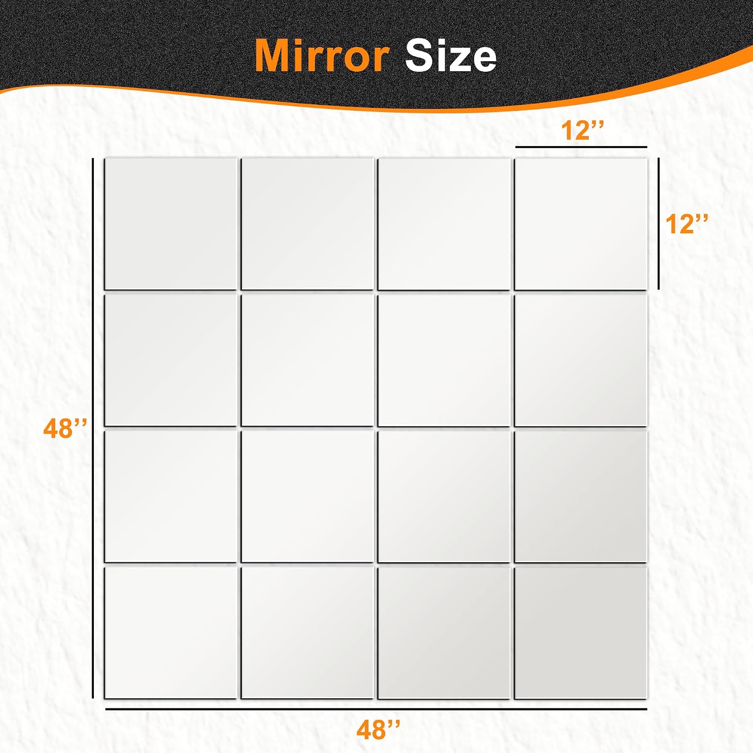 Home Gym Mirrors, 12'' X 12'' Glass Mirror Tiles, 16 Pcs | Square Large Wall Mirror, For Home Gym, Bedroom, Door, Bathroom, Frameless Mirror Sets