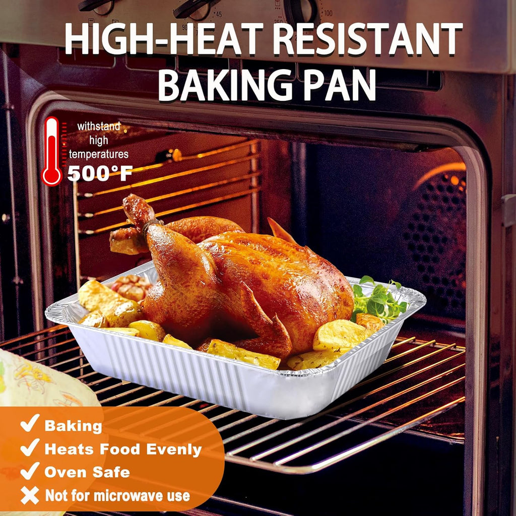 Aluminum Foil Pans 9x13 Disposable – 30 Pack Half Size Aluminum Foil Heavy Duty deep Steam Table Pan, Tin foil Turkey Sheets Tray Chafing Grill Accessories for Cooking, Baking, Storing, Food Prepping