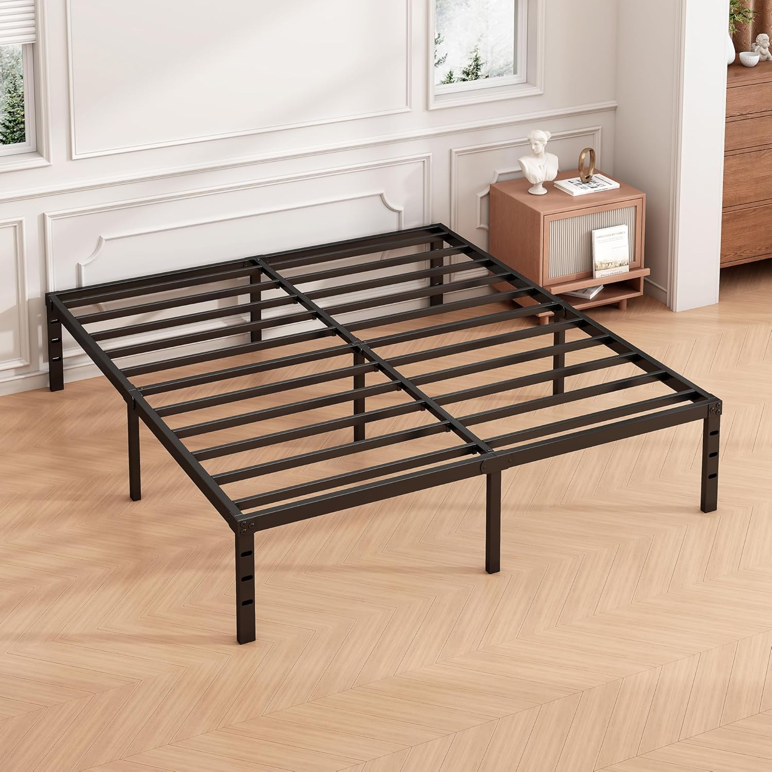 Hafenpo 18 Inch Full Bed Frame - Sturdy Metal Platform Full Size, No Box Spring Needed, Heavy Duty, Easy Assembly, Strong Bearing Capacity, Under Bed Storage, Black