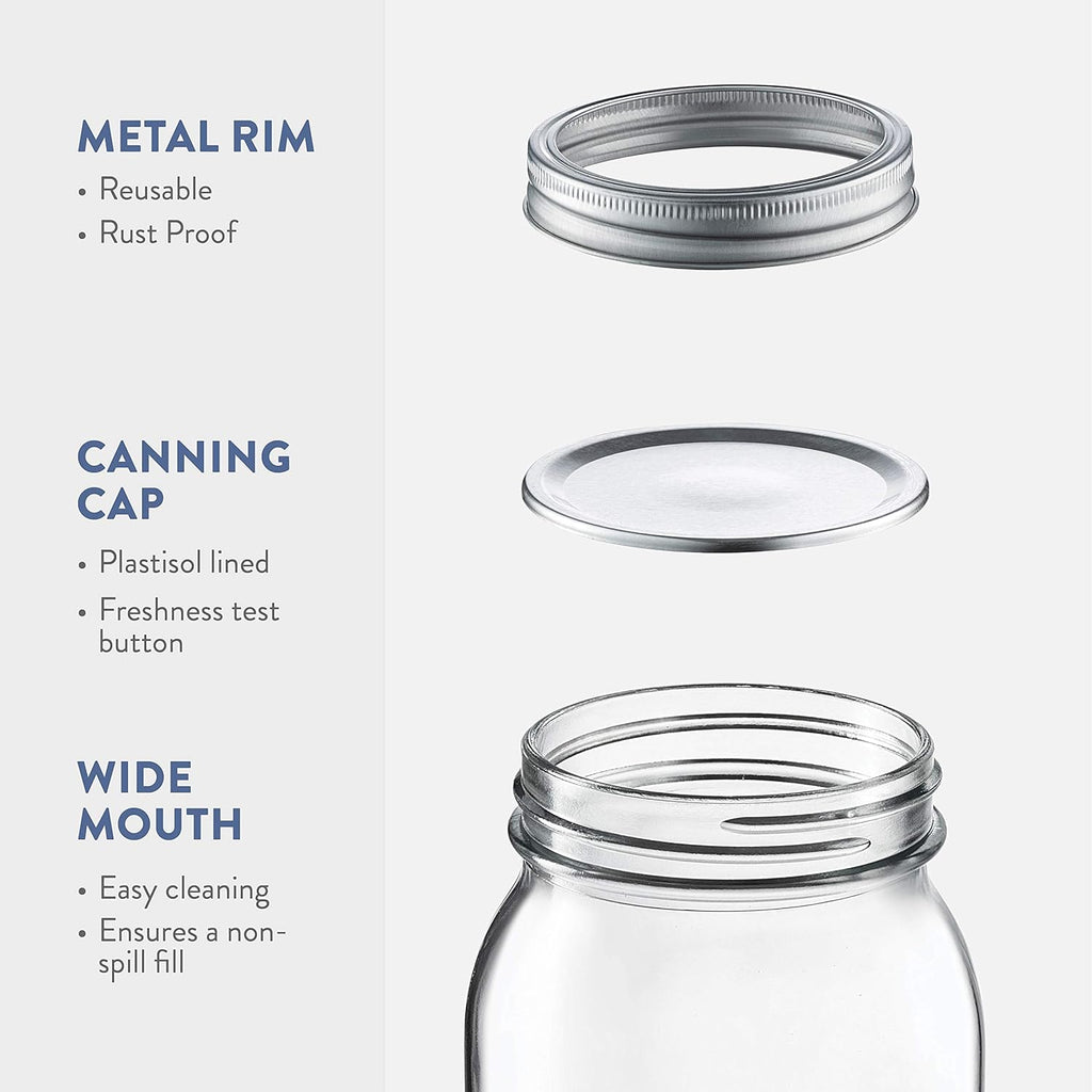 Paksh Novelty Wide Mouth Mason Jars With Lids 32 oz – Glass Quart Mason Canning Jars, Large Mason Jar Wide Mouth for Canning, Pickling, Jelly Preserving & Meal Prep, 2-Pack