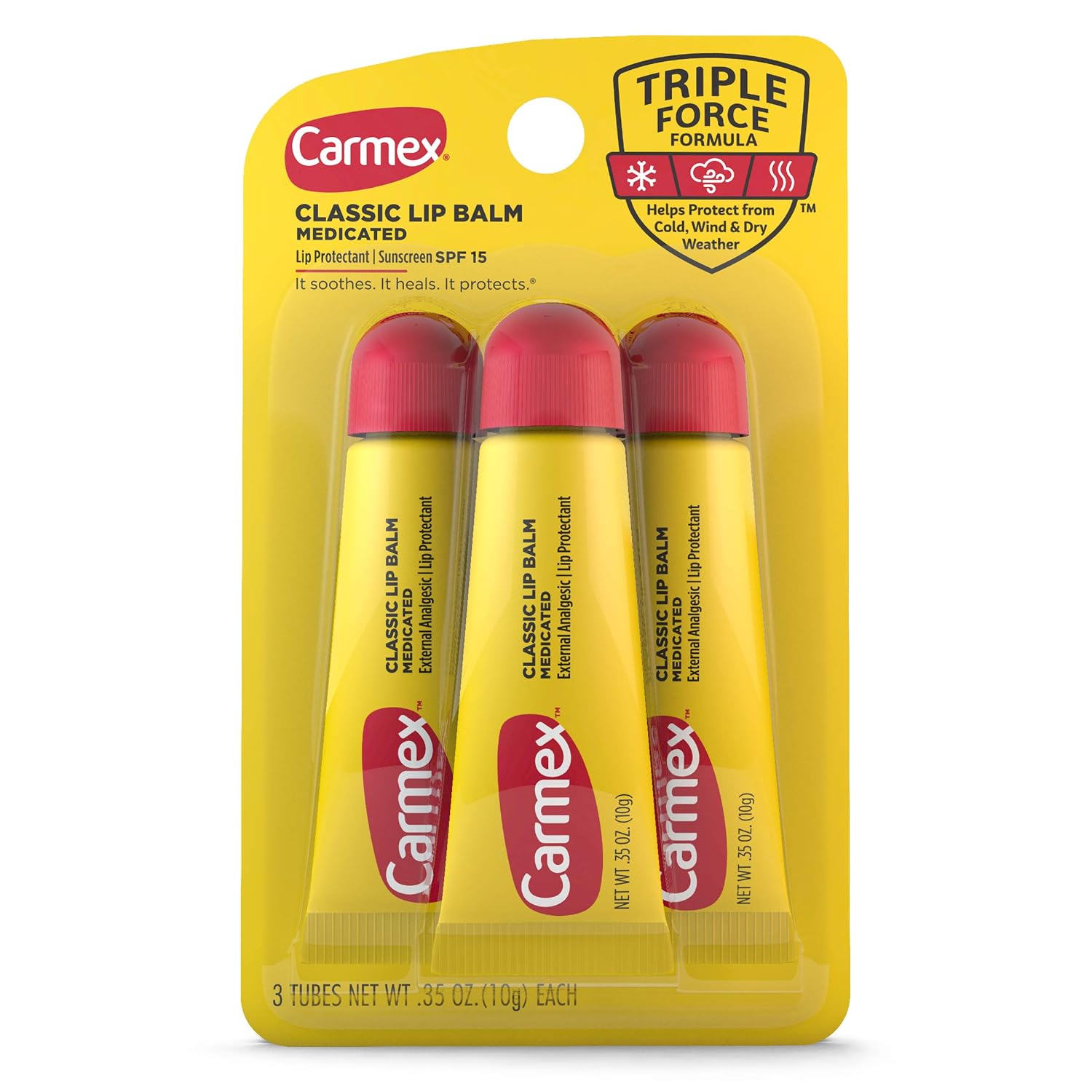 Carmex Original Flavor Moisturizing Lip Balm Tube Value Pack,0.35 Ounce (3 Count)