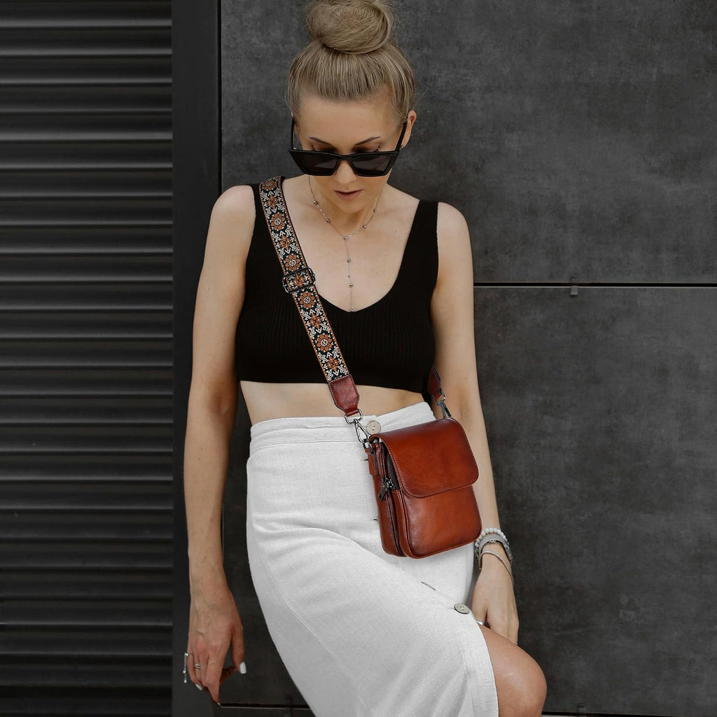Heshe Leather Small Crossbody Bags For Women Rfid Blocking Cell Phone Purse Anti-Theft Travel Bag With Wide Straps