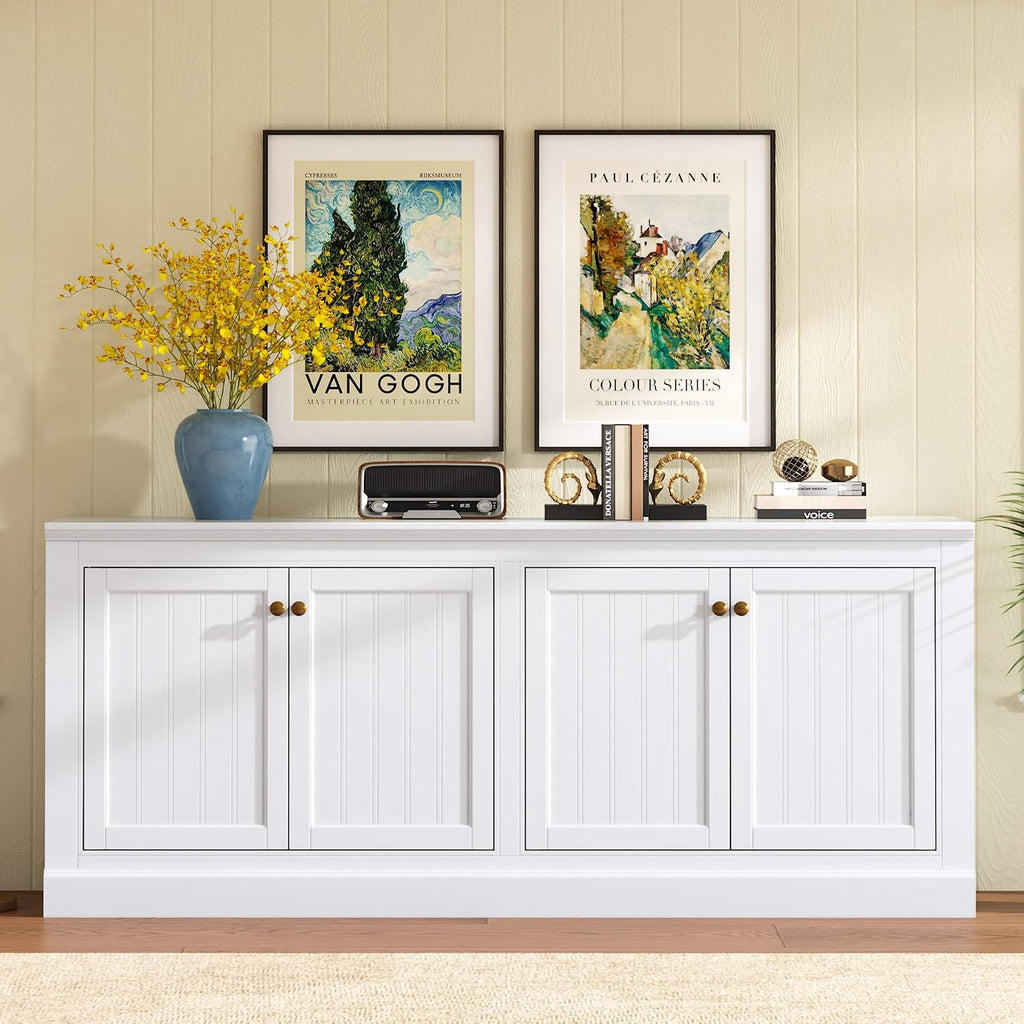 Amerlife 72" Farmhouse Sideboard Buffet Cabinet With Barn Doors | Large Storage Console Table, With Adjustable Shelves, Coffee Bar/Tv Stand For Living Room, Kitchen, Entryway, White