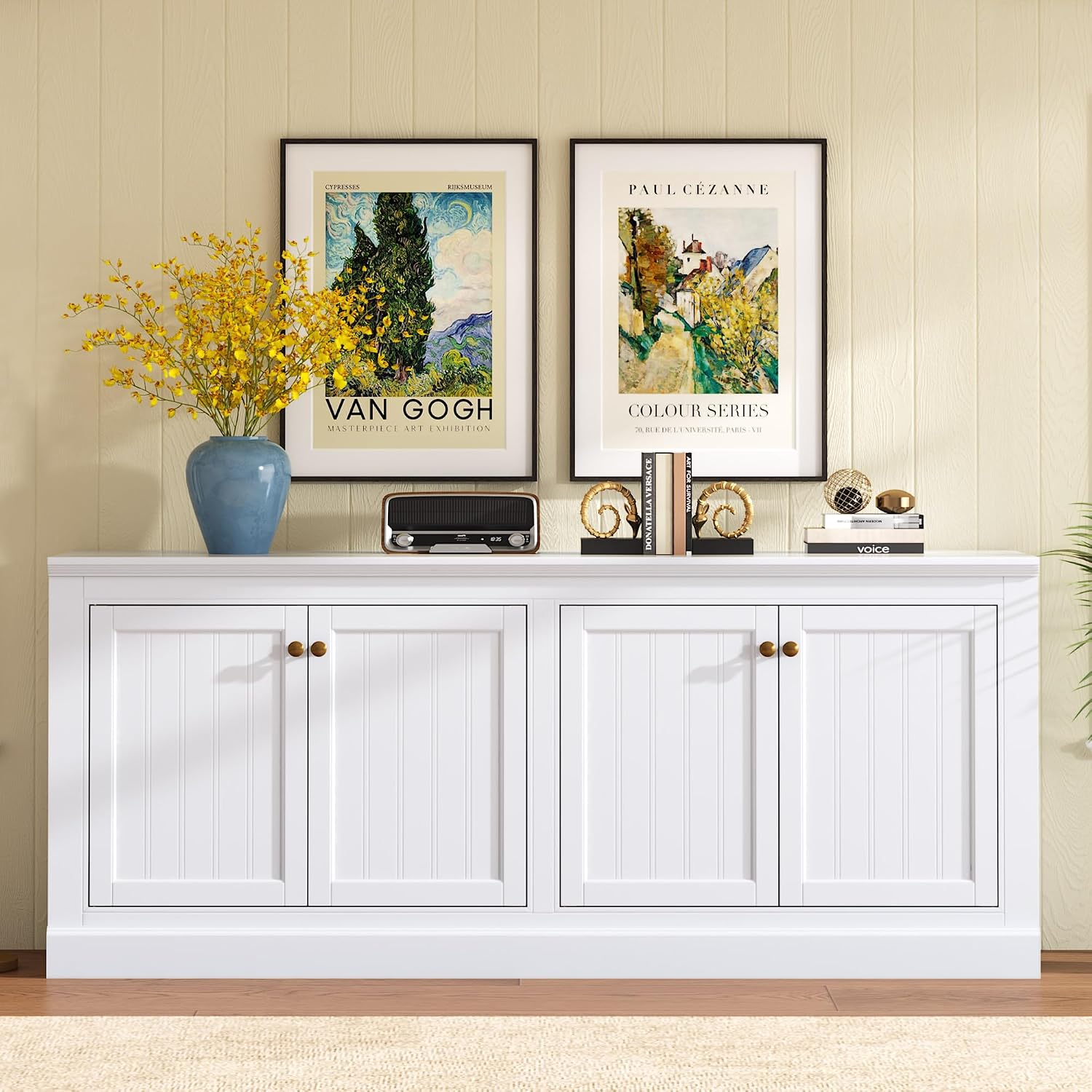 Amerlife 72" Farmhouse Sideboard Buffet Cabinet With Barn Doors | Large Storage Console Table, With Adjustable Shelves, Coffee Bar/Tv Stand For Living Room, Kitchen, Entryway, White