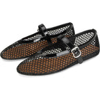 Doeyg Mesh Ballet Flats For Women Buckle Strap Comfy Casual Office Fishnet Ballerina Flat Shoes
