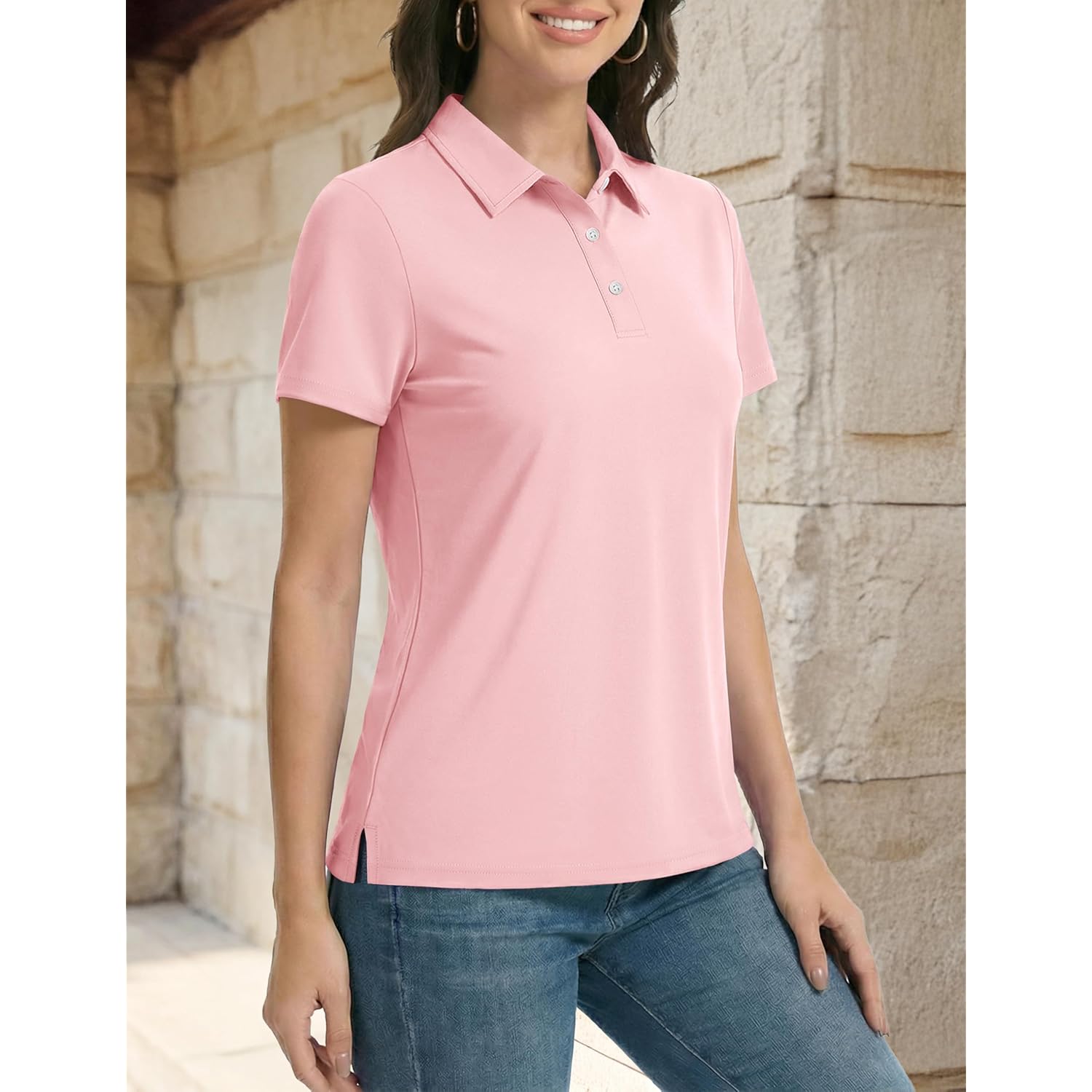 Women's Polo Shirts Short Sleeve 3-Button UPF 50+ Collared Shirt Summer Casual Tops Wicking Golf Polos