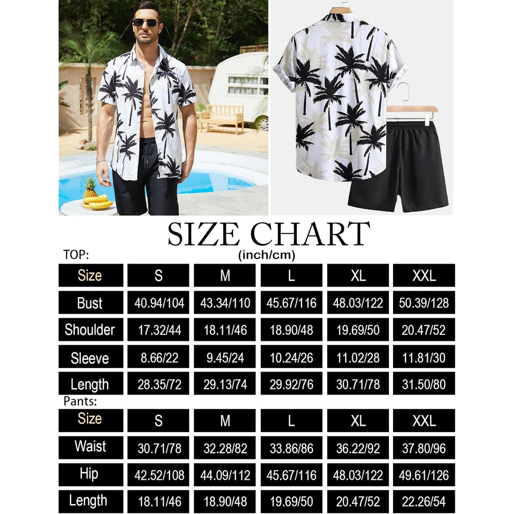 Yimoon Men'S Summer 2 Piece Outfits Tropical Print Short Sleeve Button Down Hawaiian Beach Shirt And Shorts Set