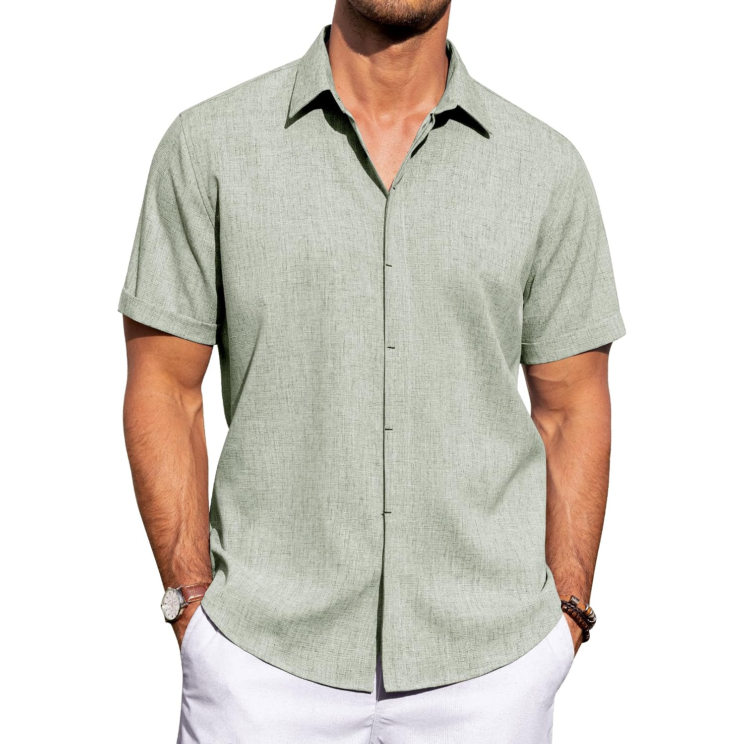 J.Ver Men'S Linen Shirts Casual Short Sleeve Button Down Shirt Beach Vacation Cruise Summer Wedding Cotton Tops