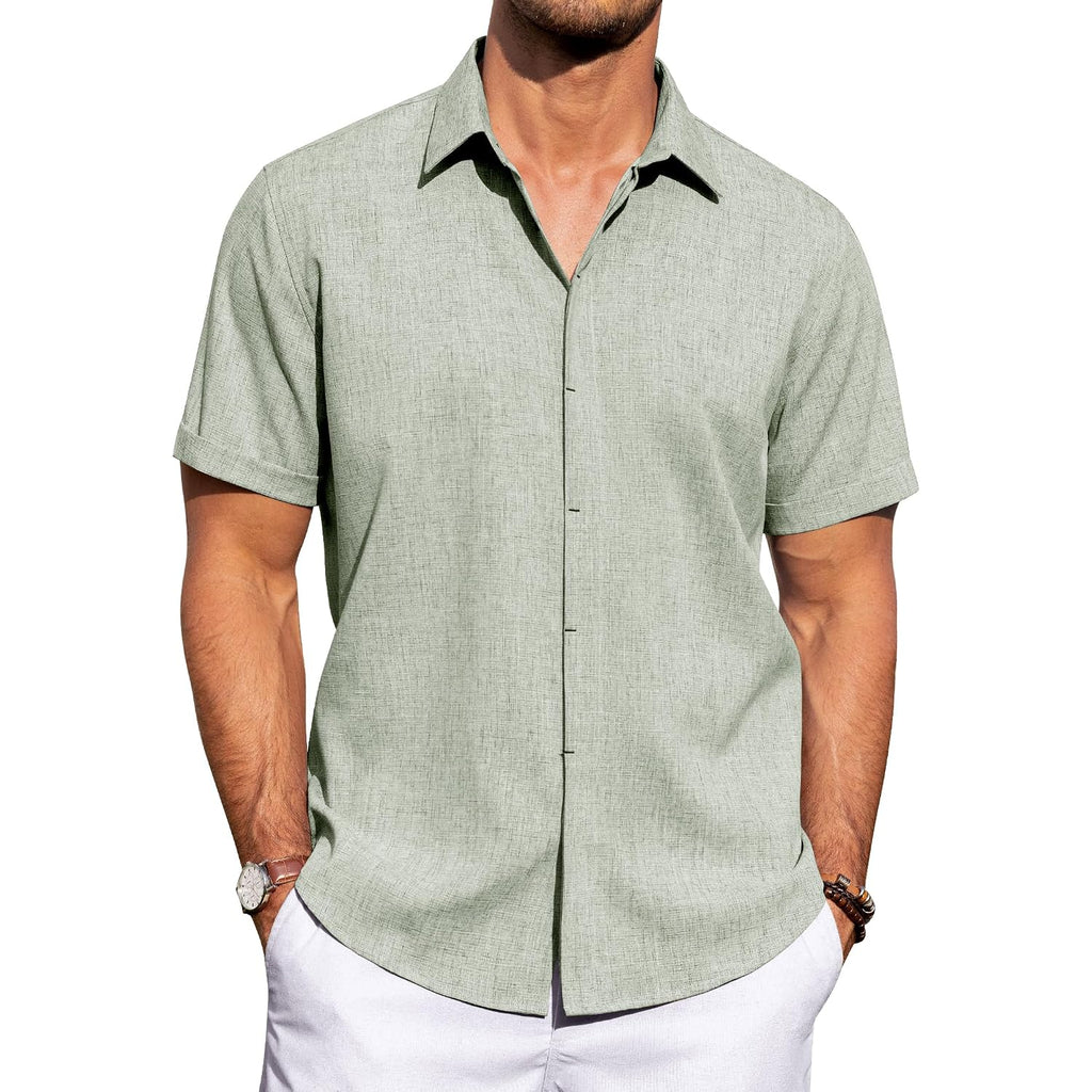 J.Ver Men'S Linen Shirts Casual Short Sleeve Button Down Shirt Beach Vacation Cruise Summer Wedding Cotton Tops