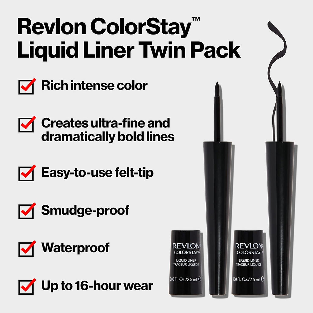 Revlon Liquid Eyeliner, Colorstay Eye Makeup, Smudgeproof, Longwearing With Ultra-Fine Tip, 251 Blackest Black (Pack Of 2)