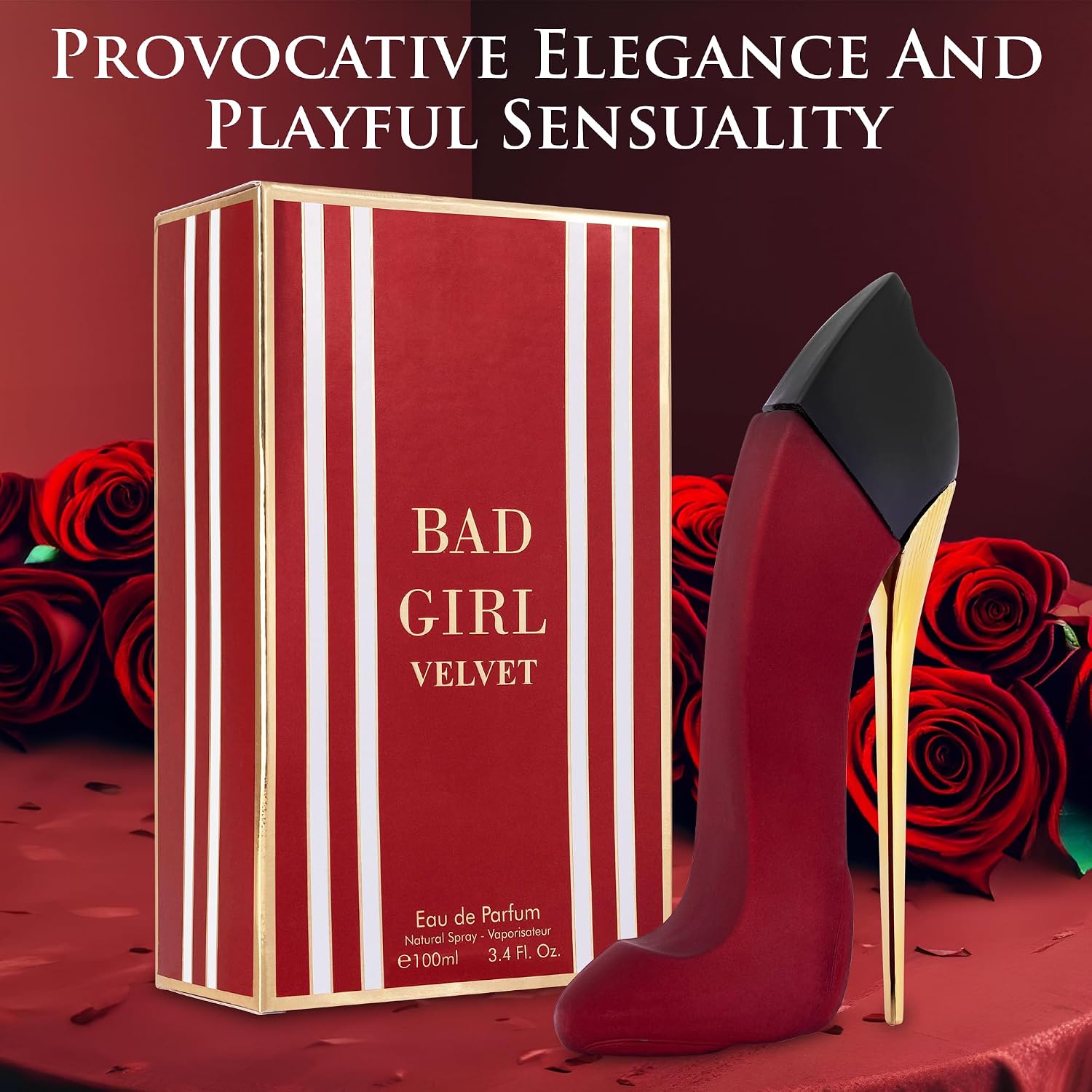 Bad Girl Velvet For Women Eau De Parfum 3.4 Fl Oz- Sweet, Warm & Powdery Tone - Combination Of Tonka Bean, Vanilla & Praline - Free Of Paraben, Vegan & Cruelty-Free - Elegant 100Ml Bottle