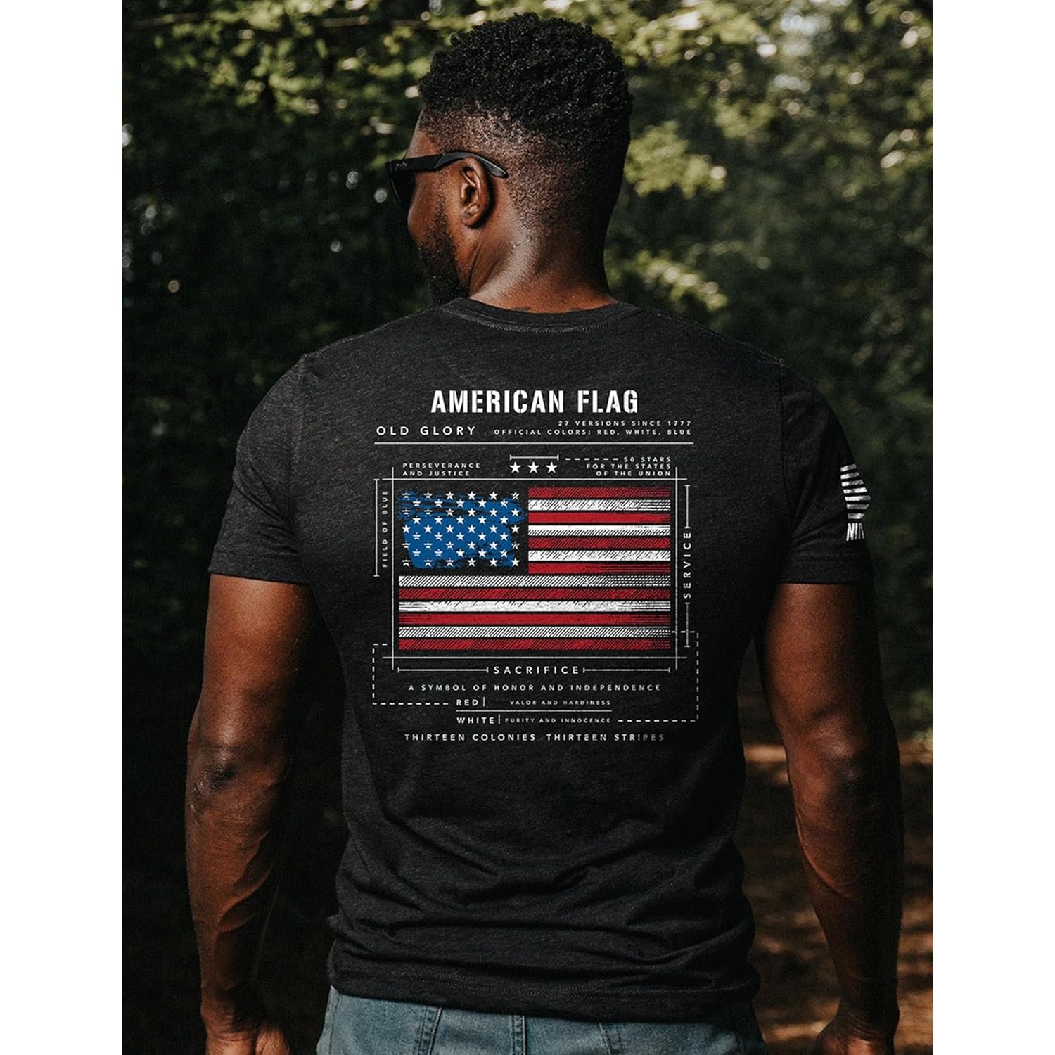Nine Line Old Glory Flag Schematic T-Shirt For Men, Patriotic American Flag Freedom Shirt, Usa Made Veteran Owned Apparel