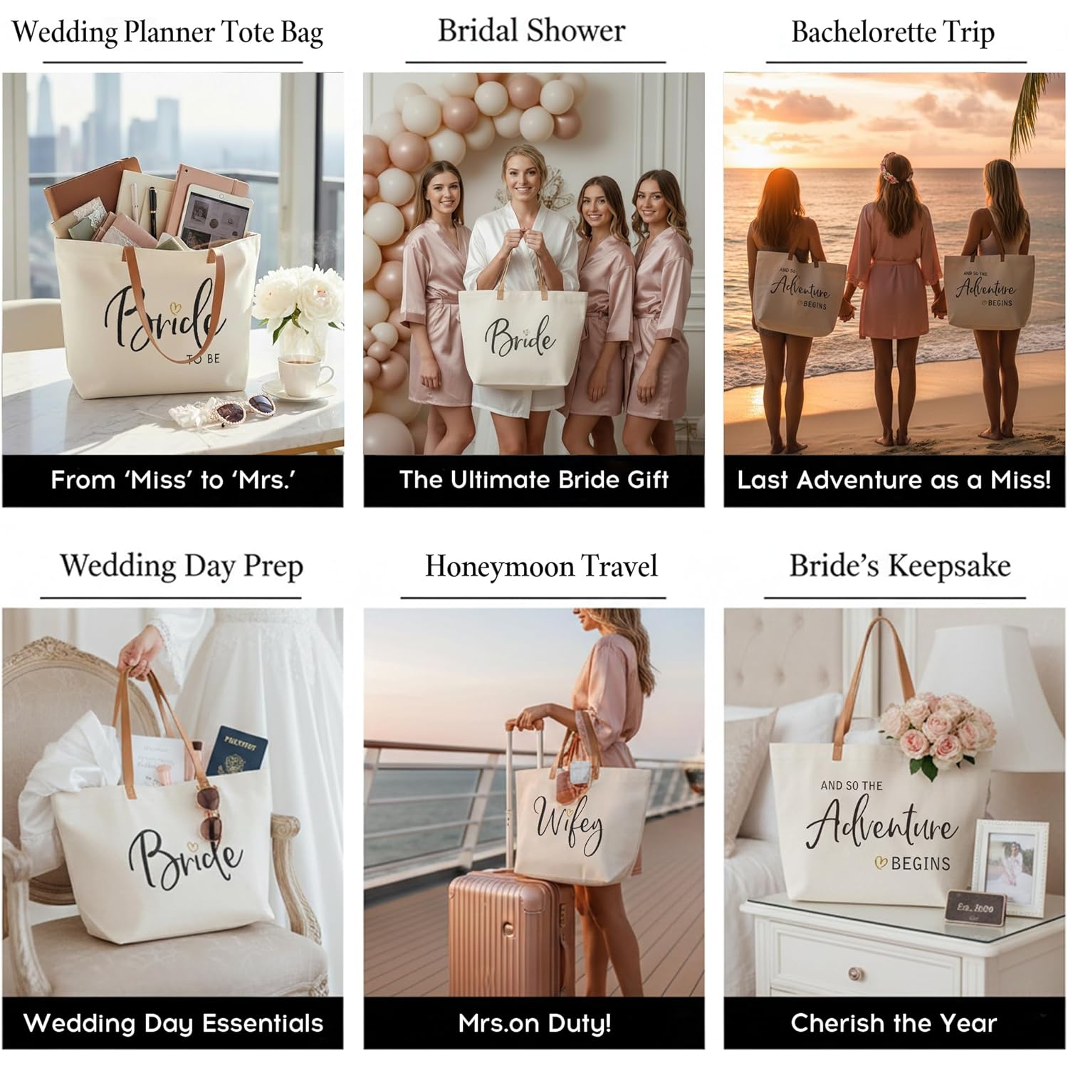 ELEGANTPARK Mrs Gifts for Bride 2026 - Large Canvas Wedding Tote Bag with Zipper, Bridal Shower Gift for Bride to Be, Bachelorette Party Honeymoon Beach Bag