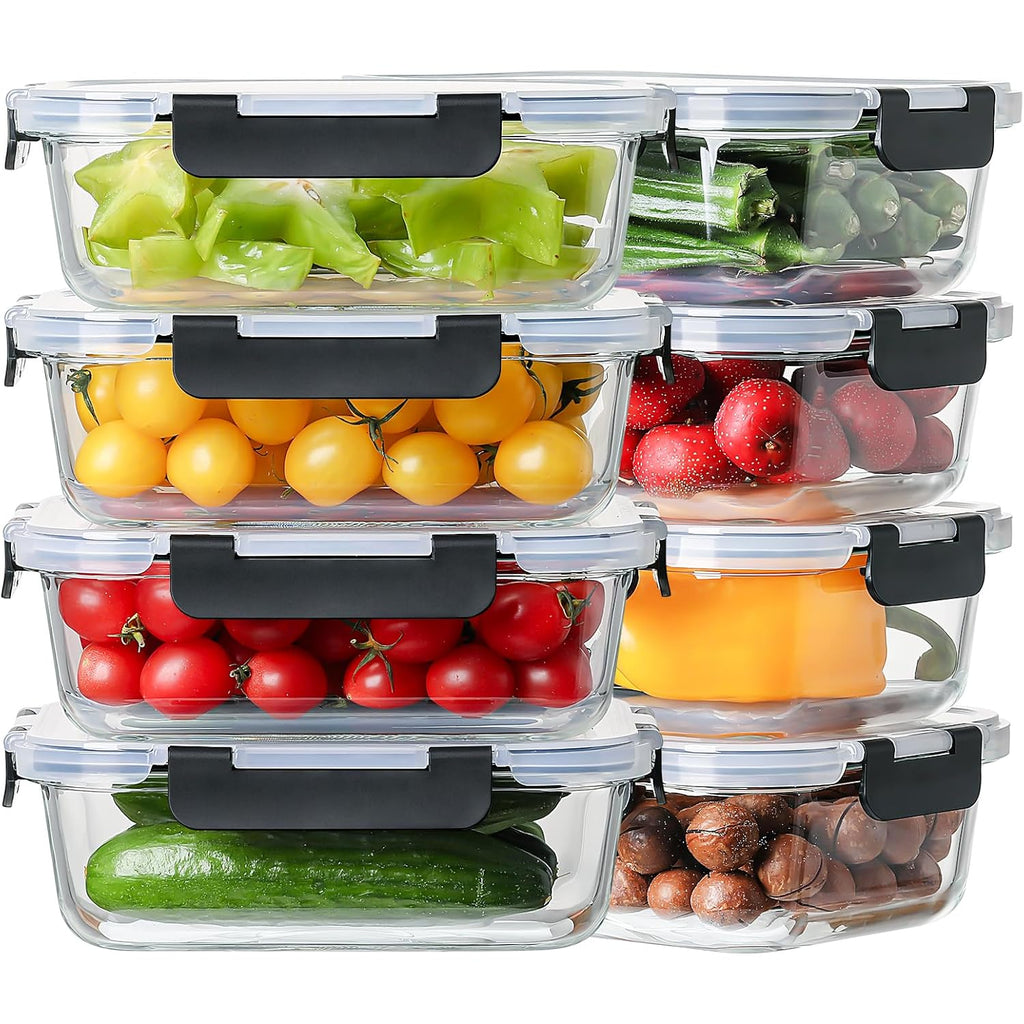 8 Pack 36Oz Large Glass Meal Prep Containers With Lids, Glass Food Storage Containers With Leak Proof Snap Lock Lids , Airtight Bento Lunch Boxes, Kitchen Storage, Oven, Freezer And Dishwasher Safe