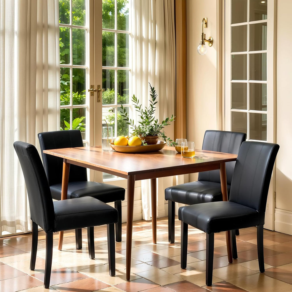 Chun Yi Dining Chairs Set Of 4, Faux Leather Dining Room Chairs, Upholstered Modern Kitchen Parsons Chairs For Dining Room With Sturdy Wood Legs, Black (Only Chair)