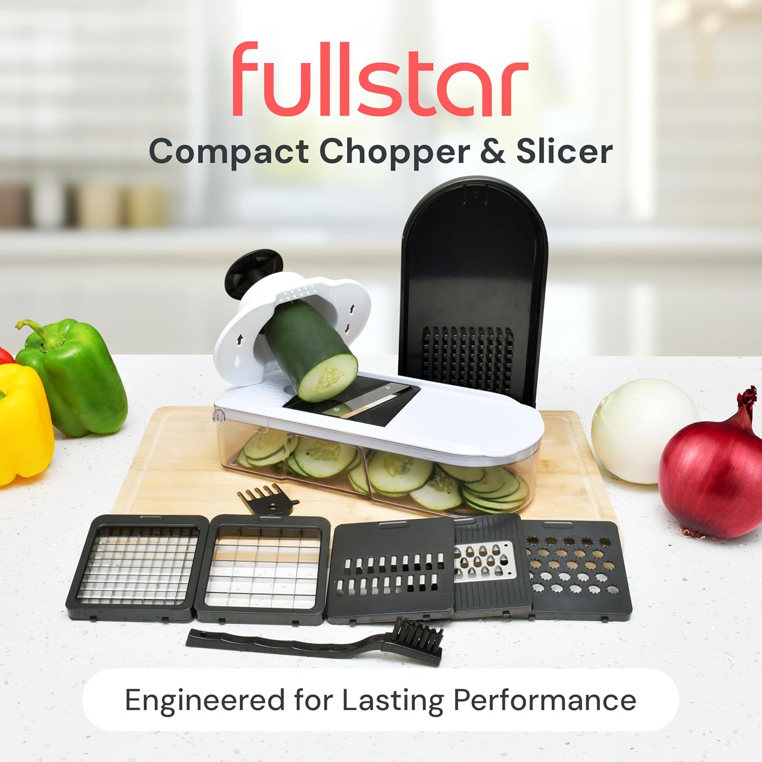 Fullstar Pro Core Vegetable Chopper - Chop And Slice Lid - Food Chopper With Container, Veggie Chopper, Fruit Slicer, Onion Dicer - Meal Prep Essential - Kitchen Gadget (6-In-1, White/Black)