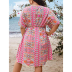Floerns Women'S Plus Size Summer Vacation Wrap V Neck Short Sleeve Ruffle Hem A Line Hawaiian Short Dress