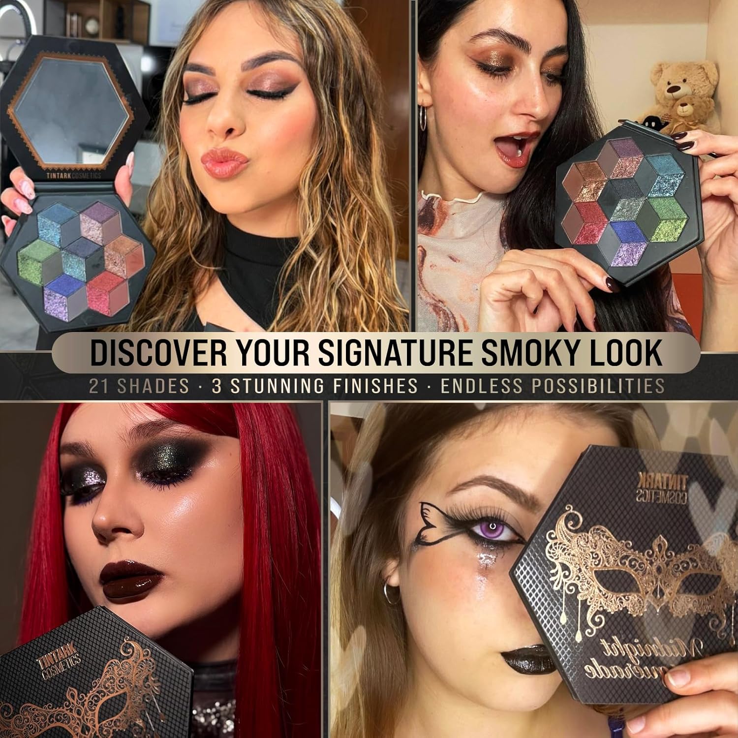 Black Smokey Eyeshadow Palette, Midnight Masquerade 21 Colors – Spectrum of Black Matte Shimmer Glitter Eye Shadow for Halloween Goth Makeup, Highly Pigmented, Talc Free