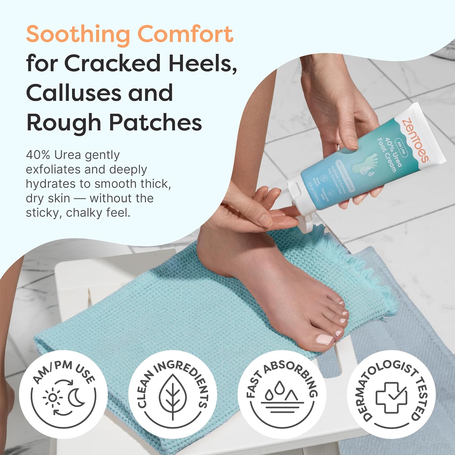 ZenToes Urea Cream 40 Percent for Feet | Foot Lotion for Dry Cracked Heels and Feet | Intense Dry Feet Softening and Hydration for Skin | Heel Balm and Moisturizing Care | 5oz