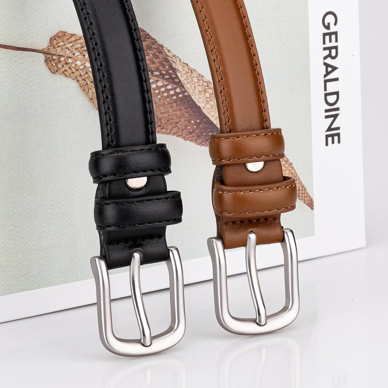 2 Pack Leather Belts for Women Trendy, Women's Belts for Jeans Pants Dresses with Silver Buckle