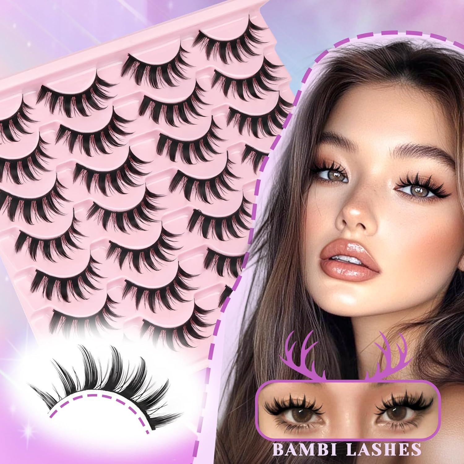 Losha Lashes Spiky Manga Lashes 14 Pairs Anime False Eyelashes 8D Wispy Eye Lashes Kit with Lash Glue and Lash Tweezers Natural Soft Fake Eyelashes (Cutes)