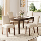 Dining Chairs Set Of 4, Modern Dining Room Chairs With Wooden Legs, Upholstered Kitchen Farmhouse Parsons Chairs For Restaurant & Cafe- Beige