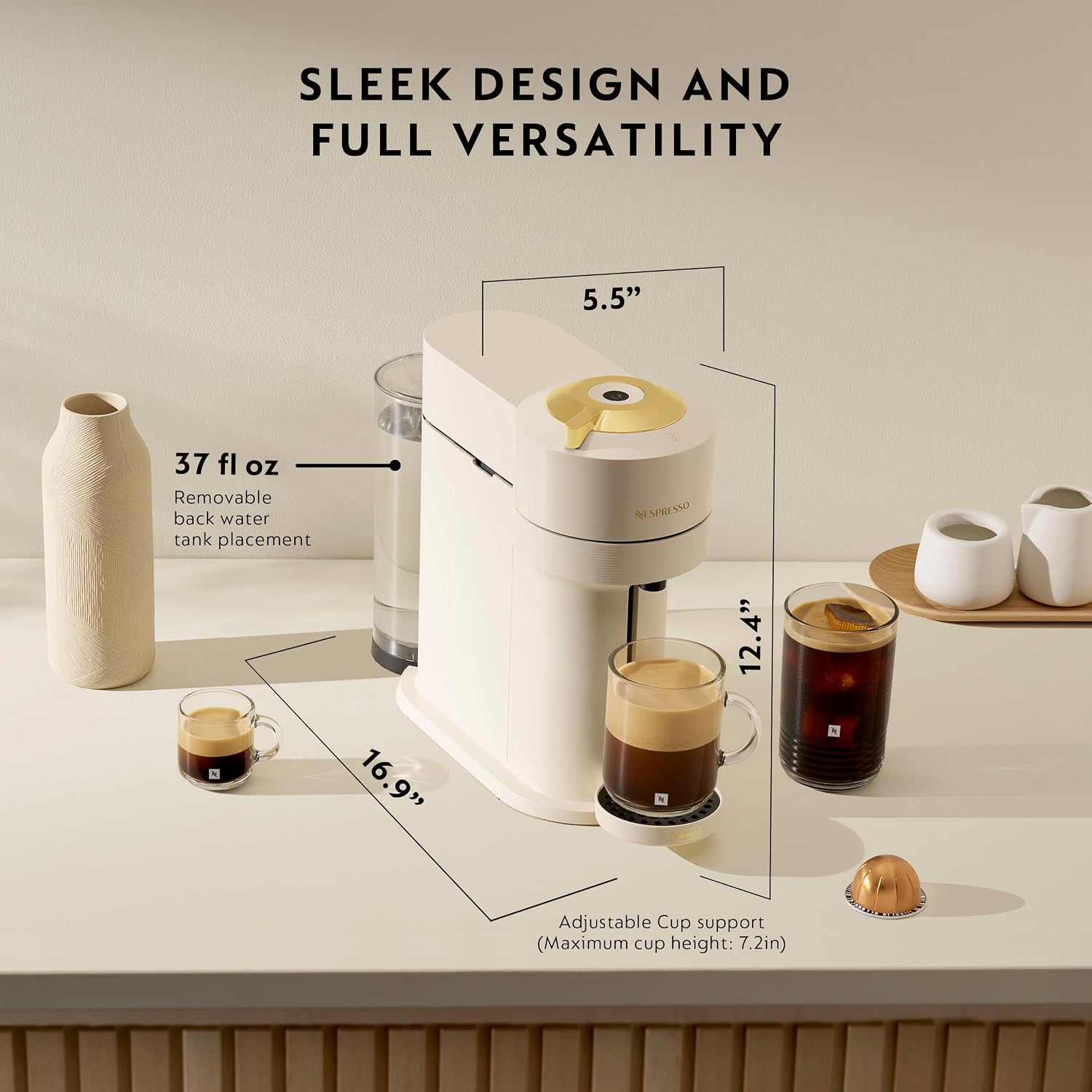 Nespresso Vertuo Next Coffee And Espresso Maker By De'Longhi, Creamy White And Gold