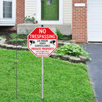 T&R Large No Trespassing Private Property Sign Video Surveillance Sign With 36" Stake For Outside - 2 Pack - 12"X12" .040 Rust Free Heavy Aluminum, Reflective, Waterproof, Weatherproof And Fade