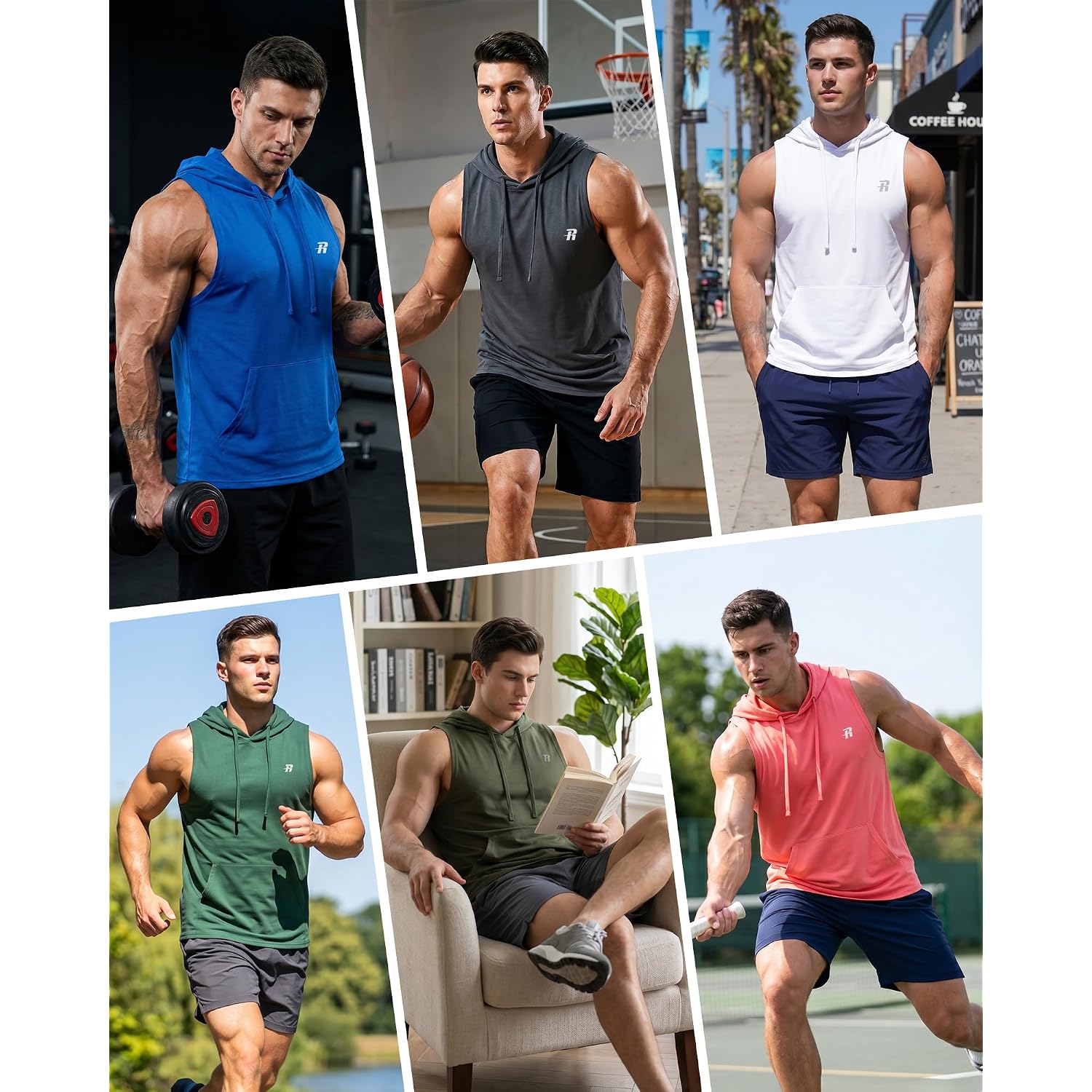 Runhit Men'S Workout Hooded Tank Tops Gym Sleeveless Hoodie Bodybuilding Muscle Cut Off T Shirt For Athletic Running Casual