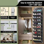 Kotkn 10 Tier Over The Door Organizer - Heavy Duty Hanging Storage Rack With Sturdy Oxford Fabric, Holds 20+ Pairs Of Footwear, Boots & Sneakers, Saves 50% Closet Space (Black)