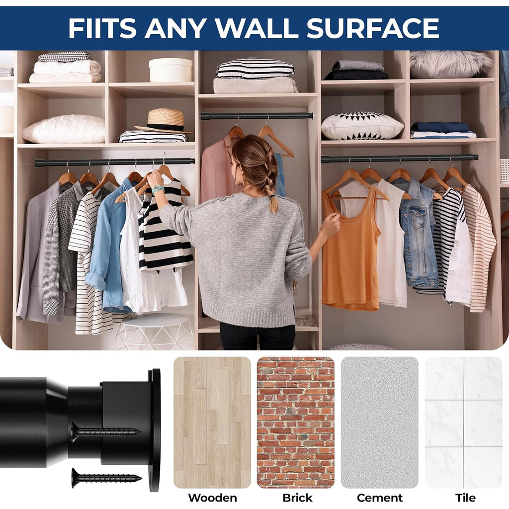 Mavivegue Closet Rod, 17 To 84 Inch Adjustable Closet Rods For Hanging Clothes, Heavy Duty Tension Rod, Black Curtain Rod, For Closet, Wardrobes, Bathroom, Laundry