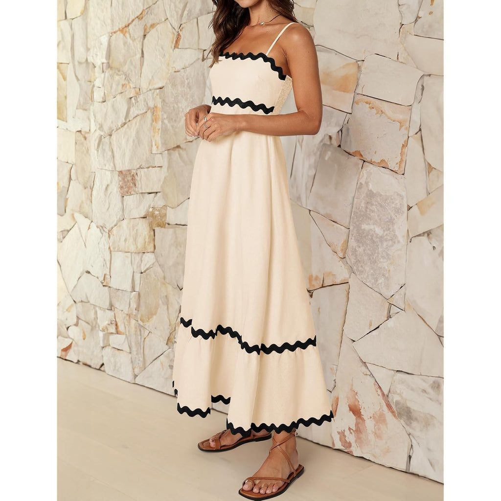 Zesica Women'S 2026 Summer Spaghetti Straps Sleeveless Backless Sundress Flowy Smocked Lace Swing A Line Midi Dress