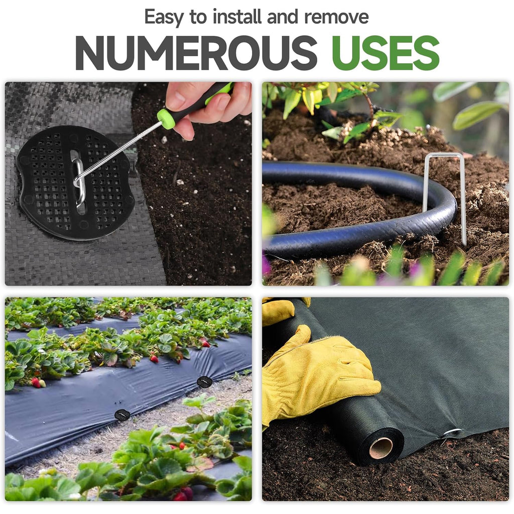 Jelner Garden Stakes,6 Inch 11 Gauge 50Pcs Galvanized Landscape Staples + 50Pcs Gaskets + 1Pick Hook,Tent Stakes Landscaping Fabric Sod Pins For Weed Fabric Barrier,Groud Cover,Fence
