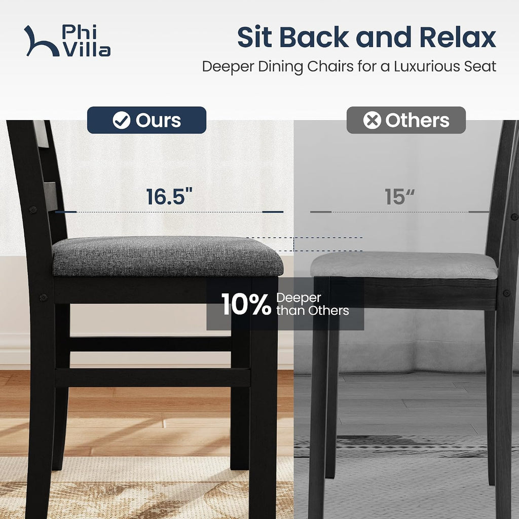 Phi Villa Solid Wood Dining Table Set For 4, Marble Design Kitchen Table Chairs Set Of 4, 5 Piece Space-Saving Dining Room Table Set For Apartment, Venatino White Marble& Black
