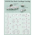 LOLIAS Hypoallergenic Flat Back Earrings for Women Cartilage Earrings Stacks-20G Surgical Stainless Steel Flatback Stud Hoop Earring Set Daith Conch Tragus Helix Piercing Jewelry