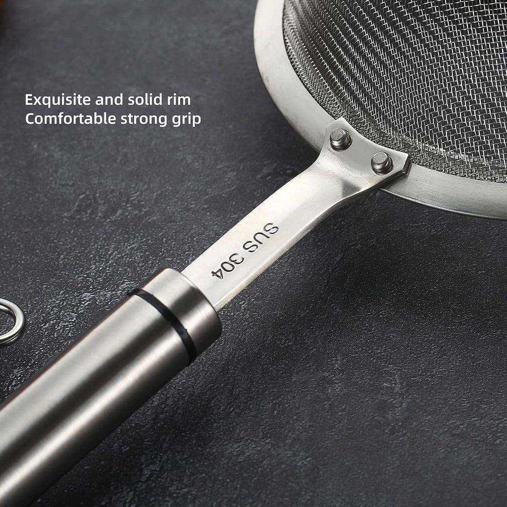 304 Stainless Steel Fine Mesh Strainers For Kitchen, Colander-Skimmer With Handle, Sieve Sifters For Food, Tea, Rice, Oil, Noodles, Fruits, Vegetable