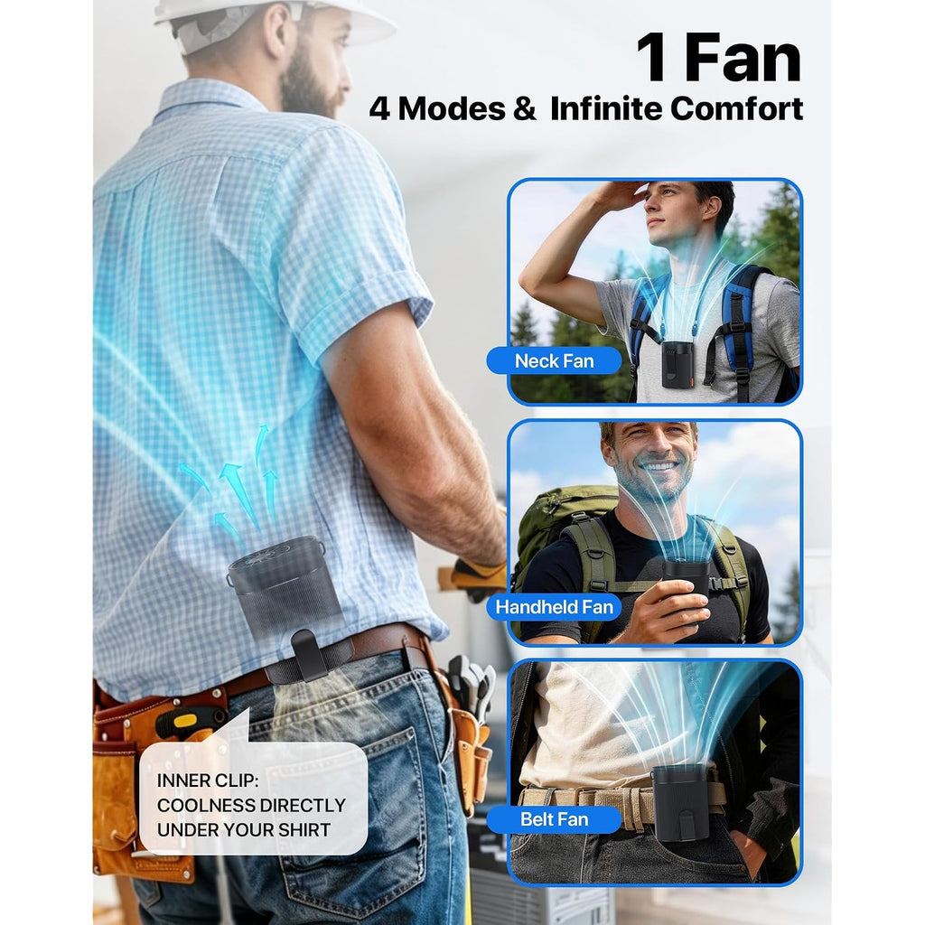 2026 Ai Portable Waist Fan, 4-Speed Clip On Personal Fan, Up To 25H Wearable Belt Fan, 4-In-1 Cooling Lightweight Hands-Free Neck Shirt Fan Gift For Camping, Outdoor, Jobsite
