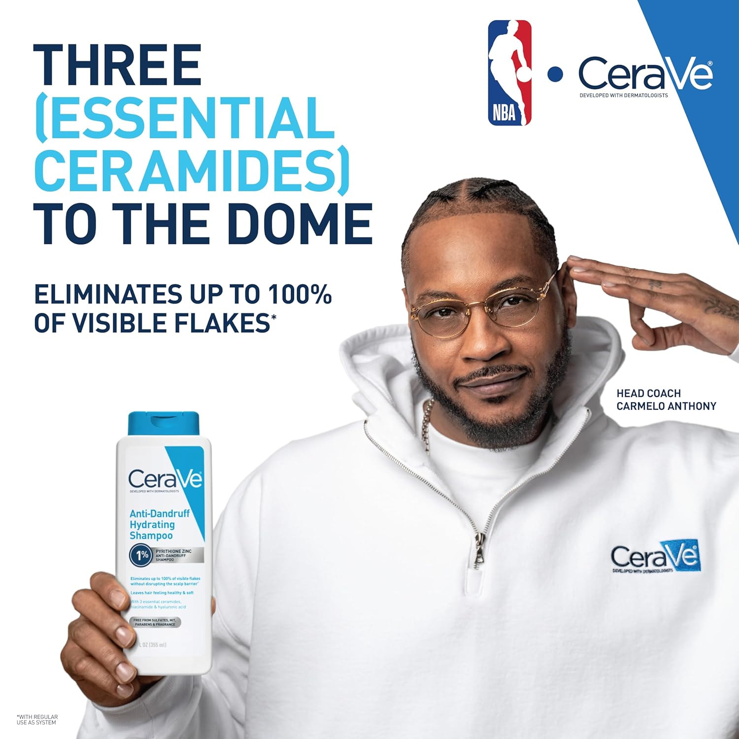 CeraVe Hydrating Anti Dandruff Shampoo, 1% Pyrithione Zinc Dandruff Treatment With Ceramides, Niacinamide & Hyaluronic Acid, Helps Eliminate Flakes & Provides Itchy Scalp Relief, Sulfate Free, 12 Oz