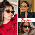 Pro Acme Retro Oval Sunglasses for Women Chic Cat Eye Y2K Trendy Narrow Sunnies Designer Sun Glasses Brown Frame/Brown Lens + Black Frame/Grey Lens + Leopard Frame/Brown Lens