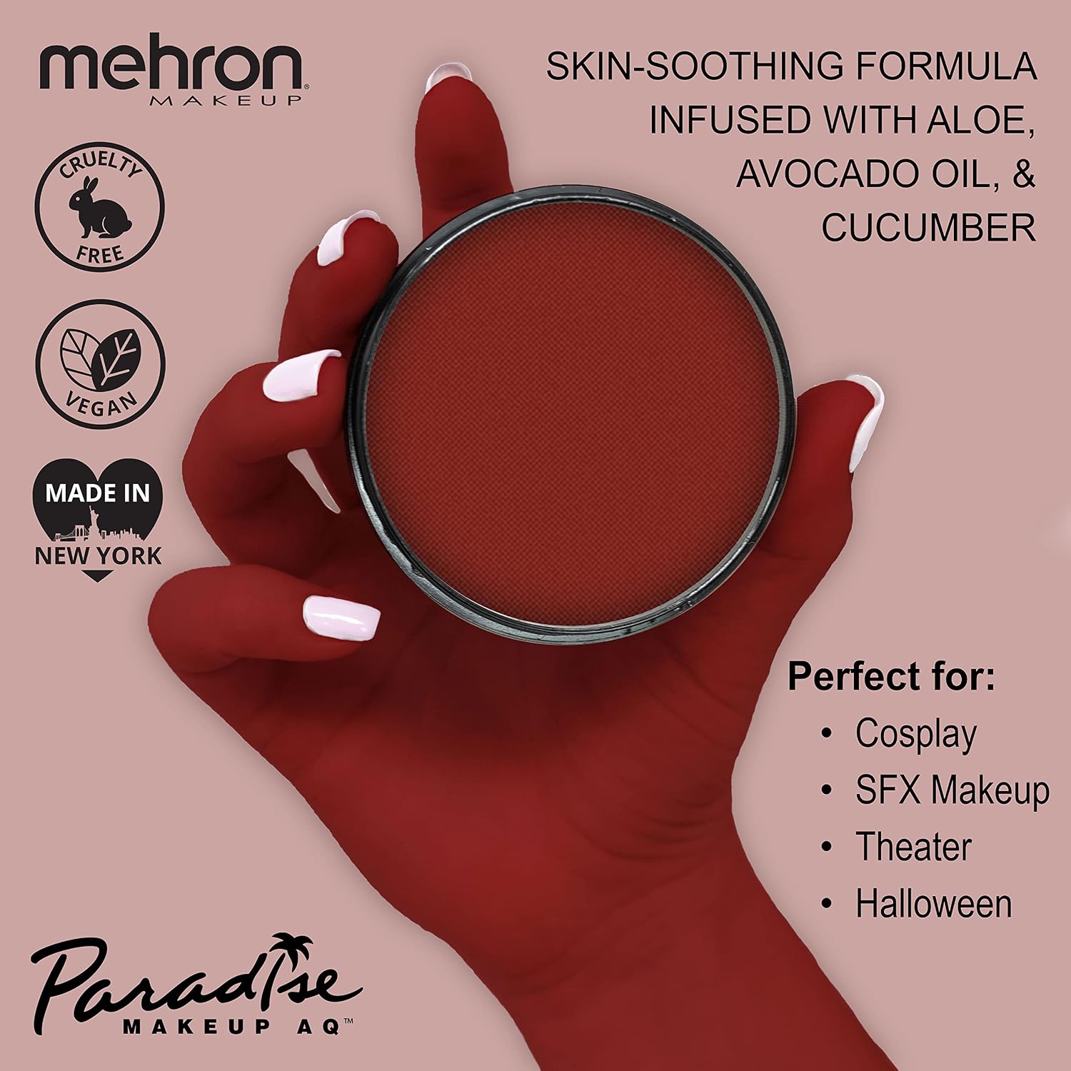 Mehron Paradise Makeup Aq Pro Size | Stage & Screen Performance, Face & Body Painting, Beauty, Cosplay, And Halloween | Water Activated Face Paint, Body Paint 1.4 Oz (40 G) - Red | Made In The Usa