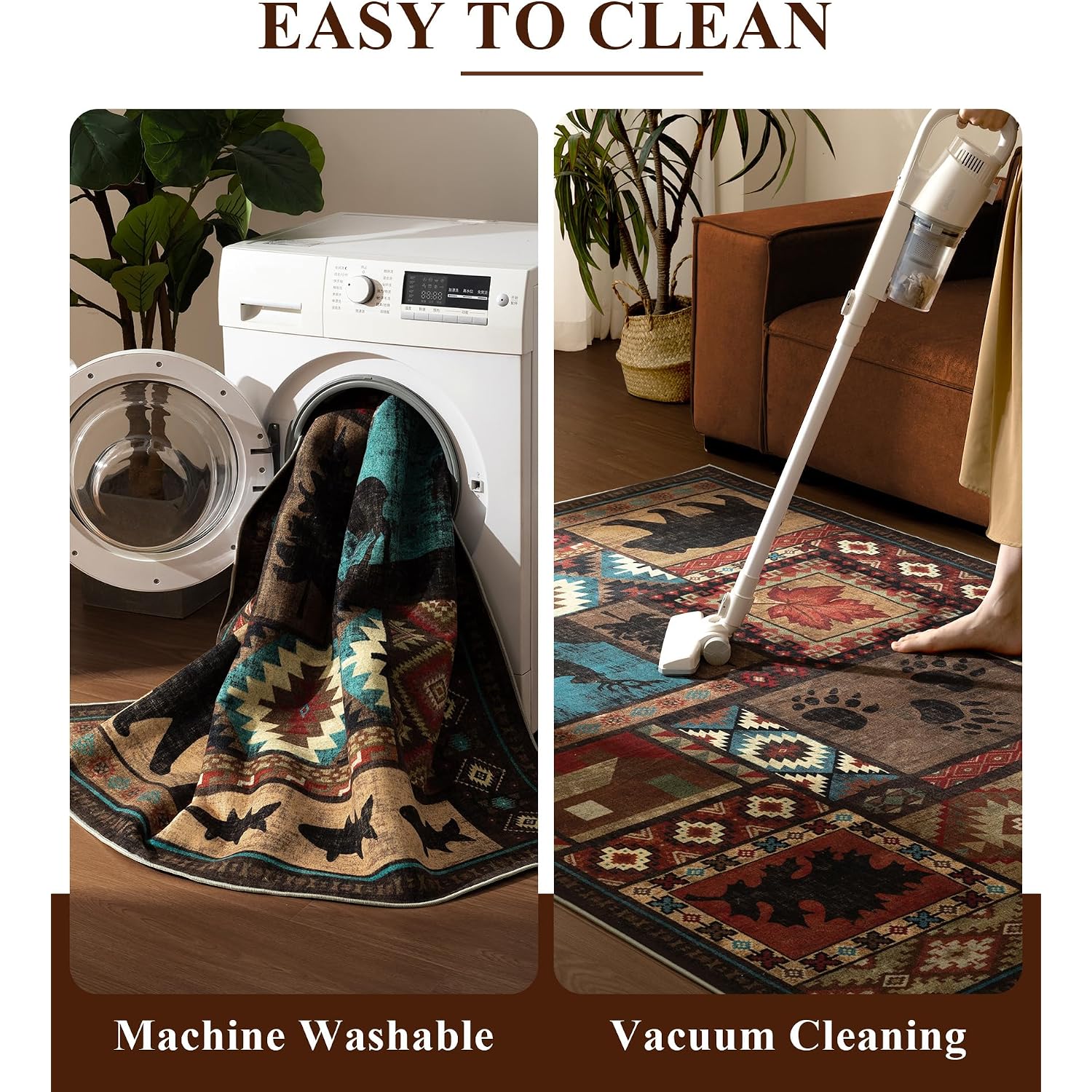 Hallway Runner Rug 2X6 Indoor Door Mat - Bear Rustic Cabin Non-Slip Entryway Rug, Low Pile Tribal Print For Kitchen, Bedroom