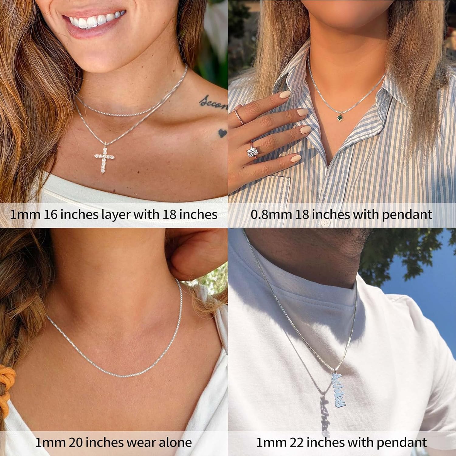 ASHINE 925 Sterling Silver Box Chain Necklace for Women, 1mm 0.8mm Replacement Link Chain for Pendants, Dainty & Sturdy Necklace Available in 16-36 Inch