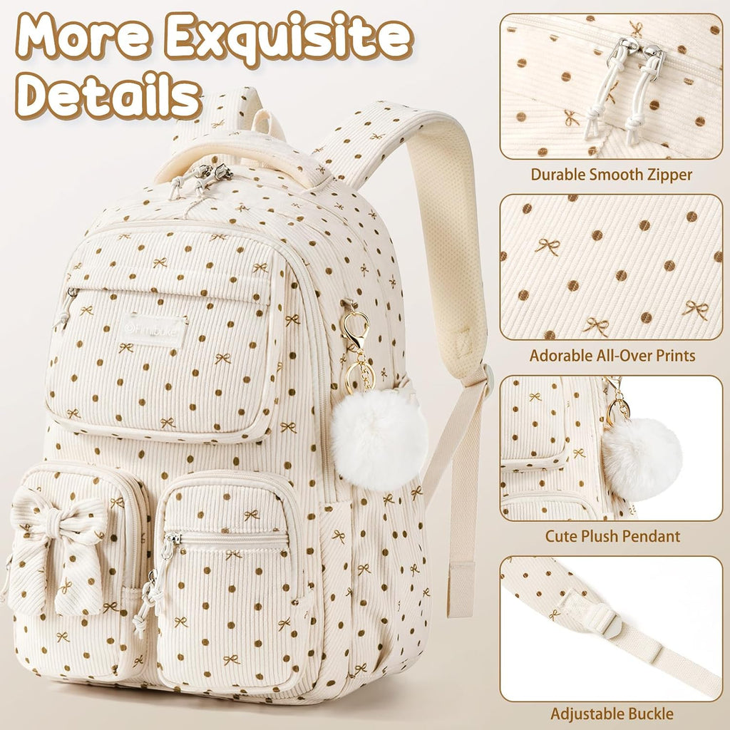 Fimibuke 3Pcs Corduroy Backpack For School Girls With Lunch Box Pencil Case | Lightweight Teen Girls Bow Backpack, Kids School Bag Bookbag For Elementary Middle High School Supplies Laptop Travel Daypack